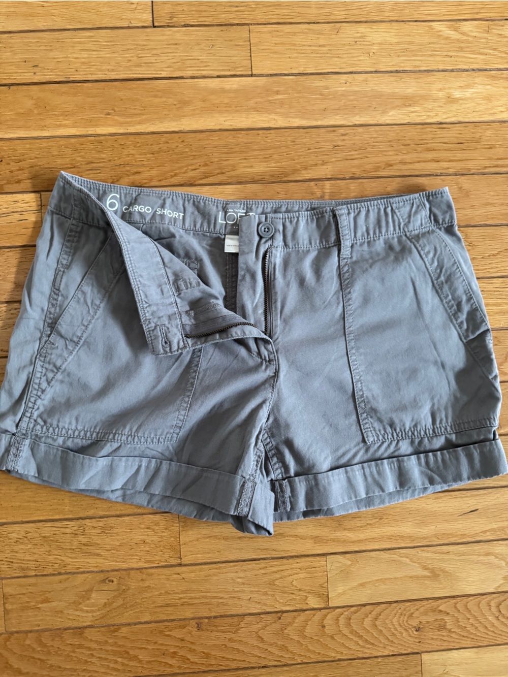 LOFT Gray/Green Cargo Shorts with Front Patch Pockets